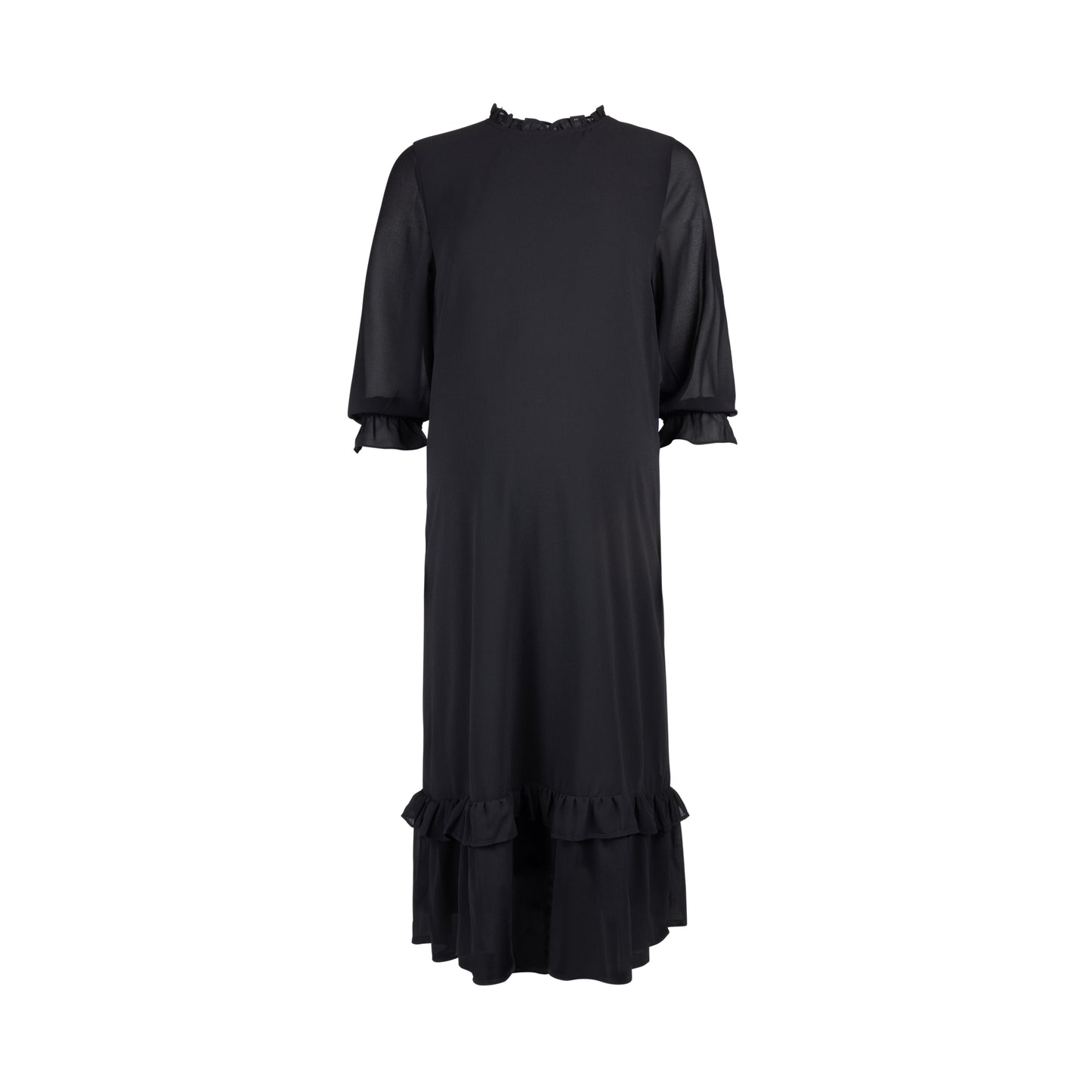 Chiffon Ruffle Dress Black-Dressy Collection